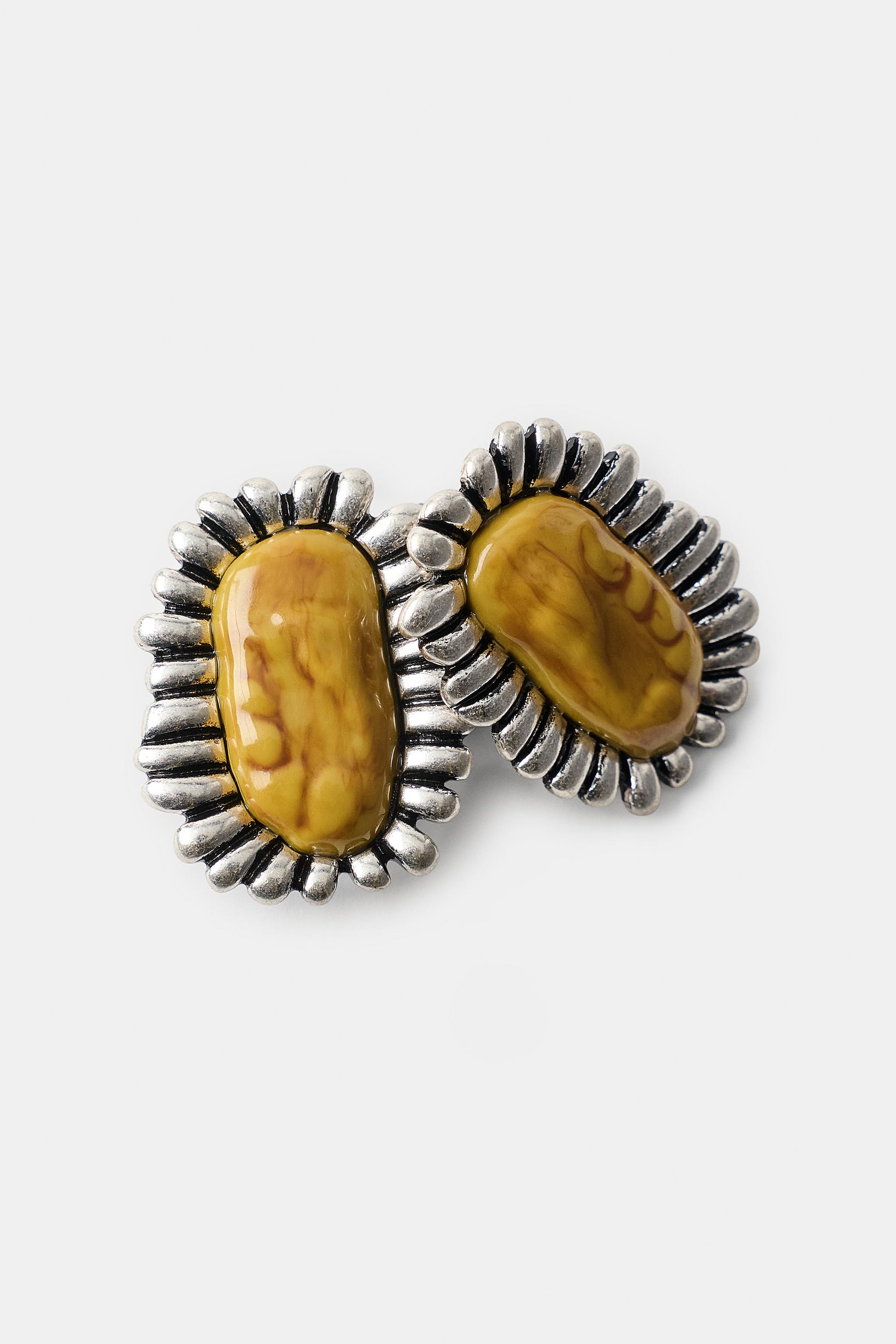 Женские аксессуары Zara METALLIC RESIN TEXTURE EARRINGS — фото 3