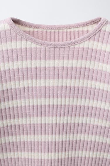 ENSEMBLE T-SHIRT ET LEGGING FLARE CÔTELÉ À RAYURES - Mauve clair de Zara - Image 2