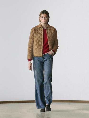 Zara Short quilted jacket with shirt collar - Earth