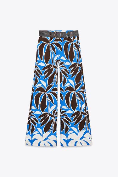 FLORAL PRINT WIDE-LEG TROUSERS - Ecru / Blue by Zara - Image 4