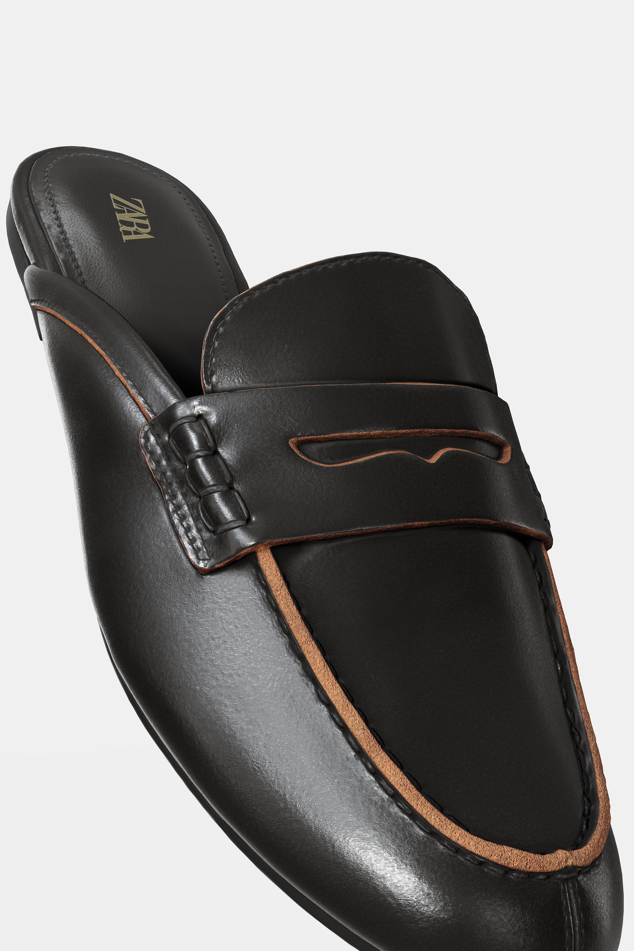 MOCASÍN PIEL DESTALONADO - Negro de Zara