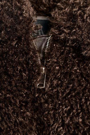 Zara LONG SHEARLING JACKET - Brown