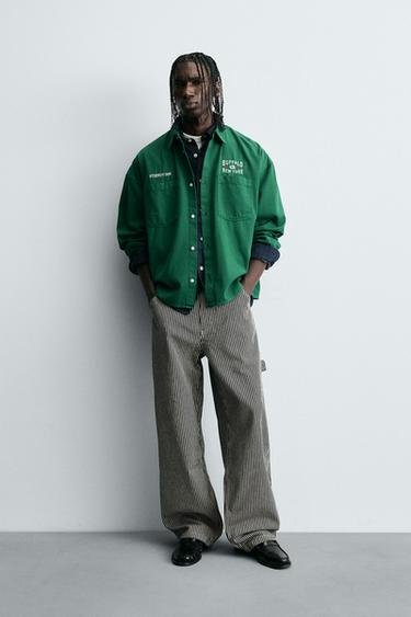CONTRAST EMBROIDERY SHIRT - Green by Zara - Image 0