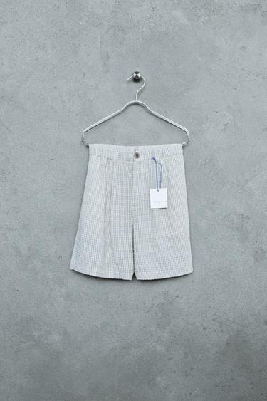 STORIESZ - PANTALLONA TË SHKURTRA ME TEKSTURË KUADRATASH - Kafe/ngjyrë natyrale nga Zara