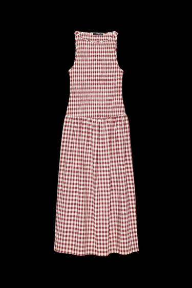 Zara GINGHAM MIDI DRESS - White / Red - Image 0