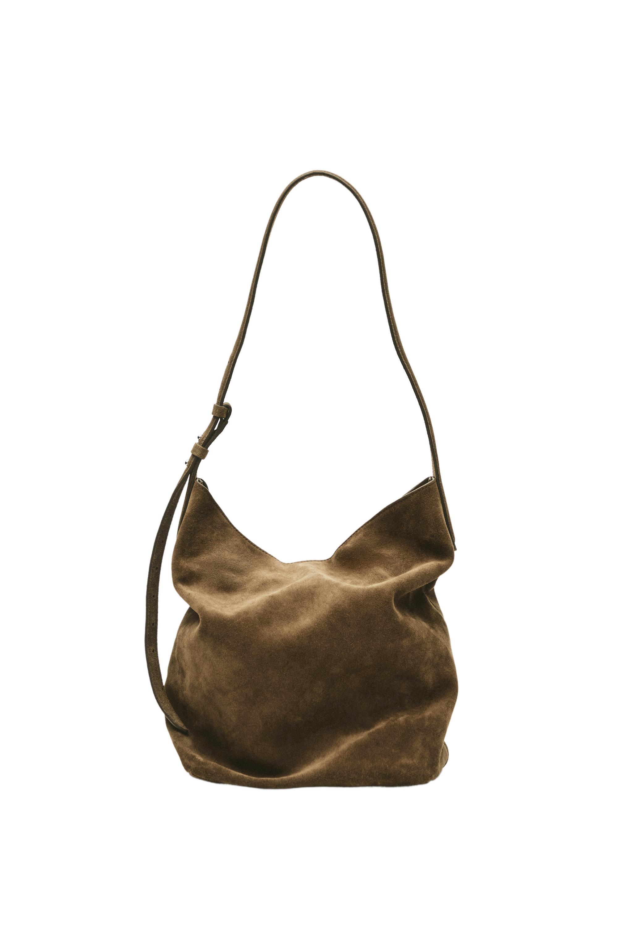 Distressed split suede leather bucket bag — 566