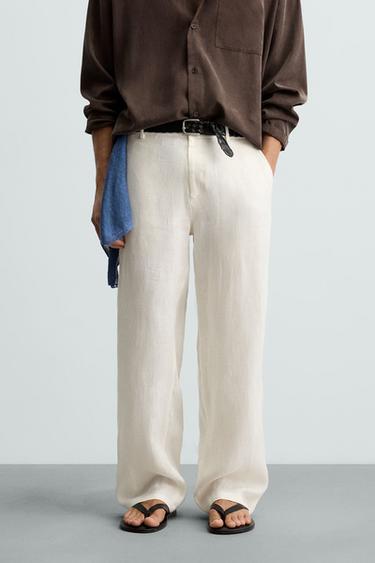 PANTALÓN 100% LINO - Blanco de Zara