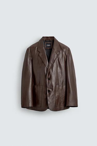 Zara LIMITED EDITION LEATHER BLAZER - Brown