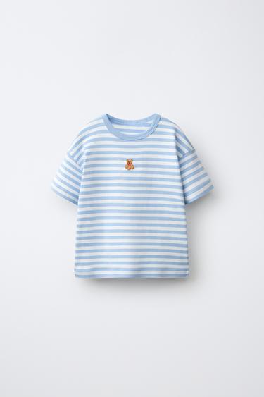 Zara 小熊刺繡條紋 T 恤 - 條紋