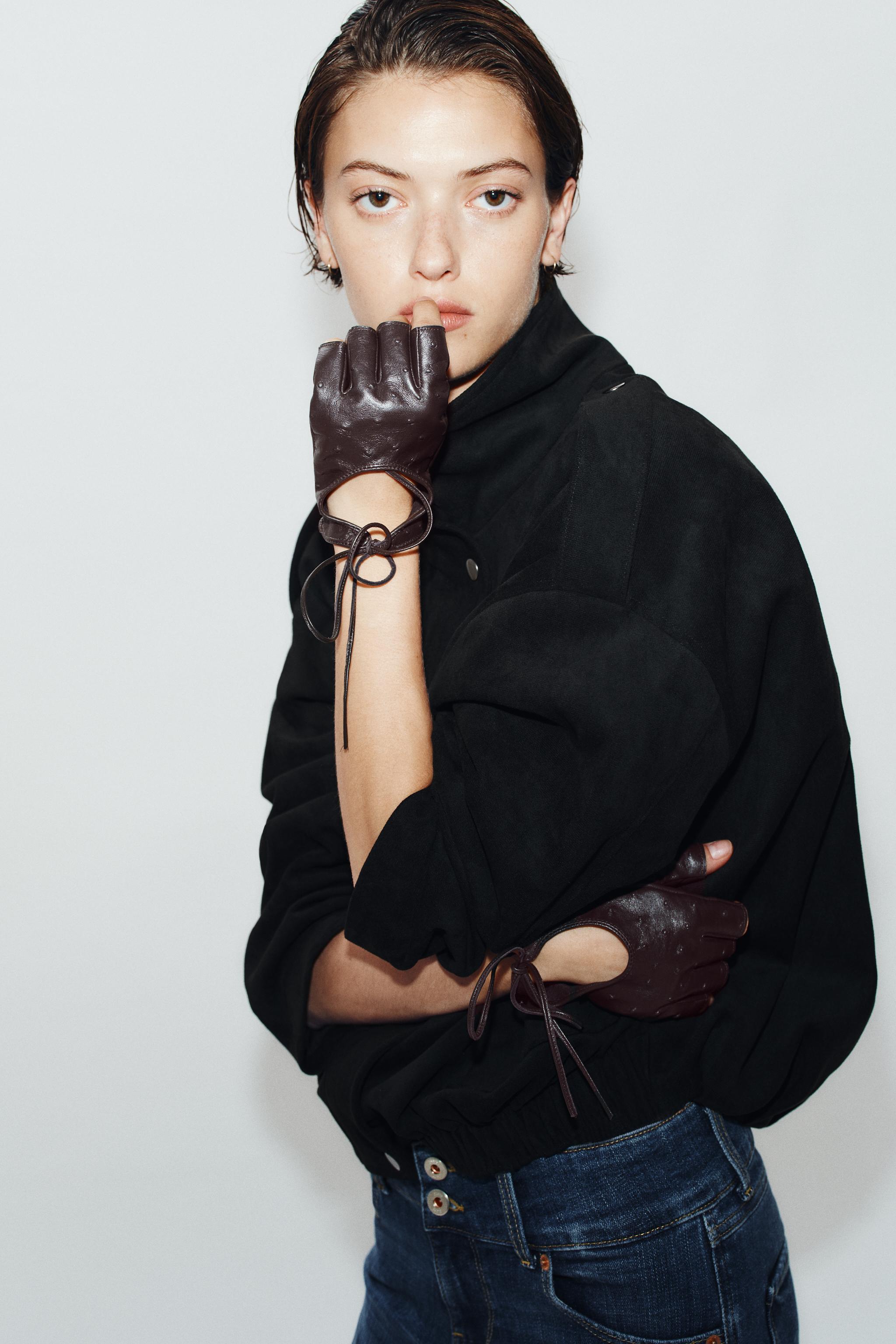 100% LEATHER TIE MITTENS