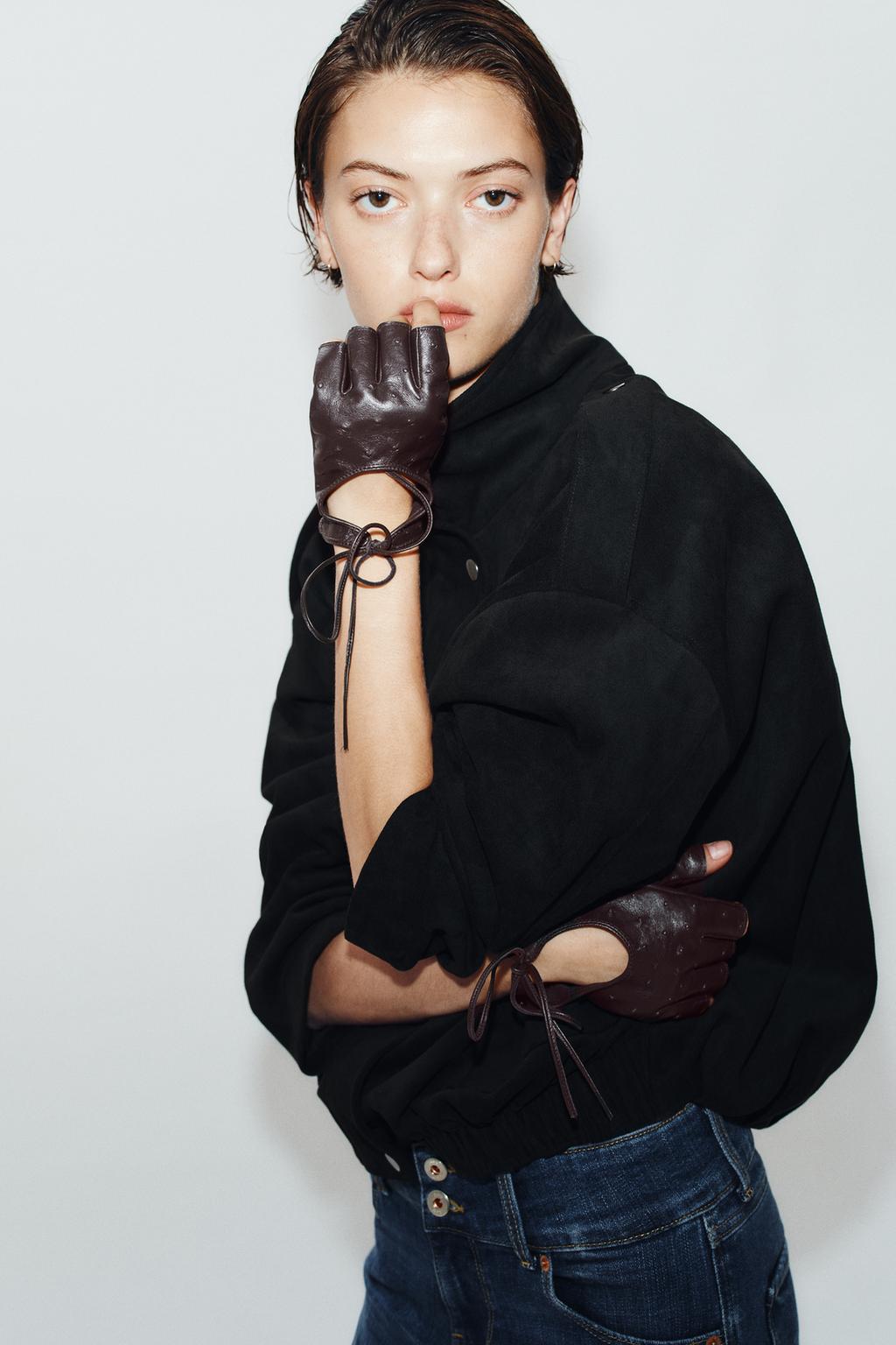 100% LEATHER MITTENS WITH TIE