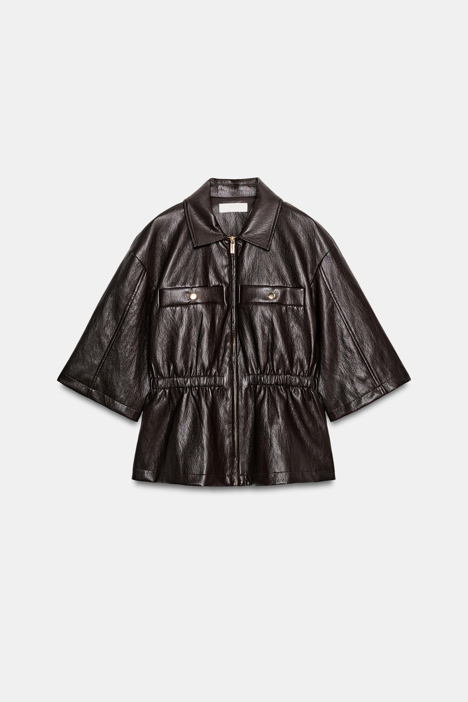 Short Sleeve Leather Effect Jacket