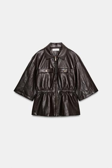 SHORT SLEEVE LEATHER EFFECT JACKET - Brown by Zara - Image 0