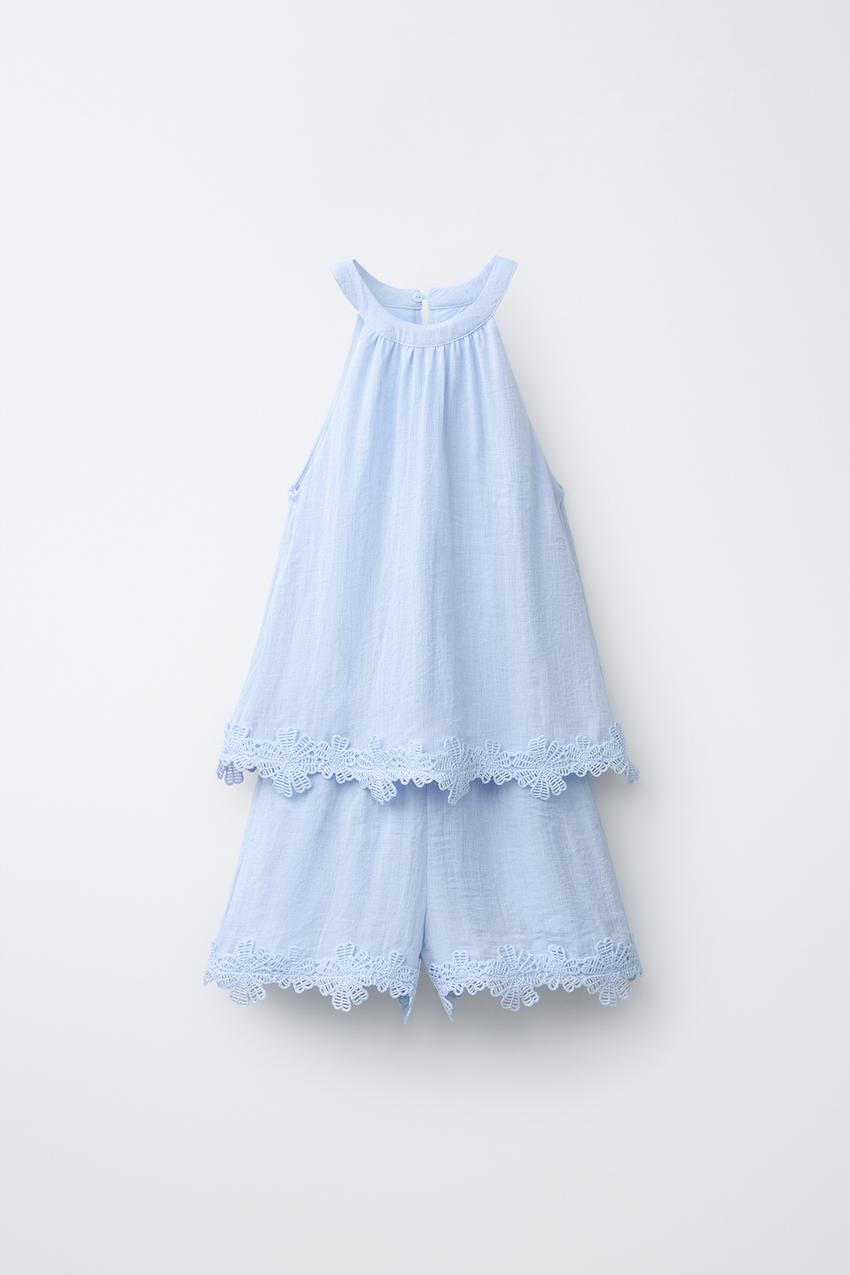 Zara - Embroidered Halter Short Jumpsuit - Blue - 6-7 Years (48,0 Inches) - Kids Zara - Embroidered Halter Short Jumpsuit - Blue - 6-7 Years (48,0 Inches) - Kids
