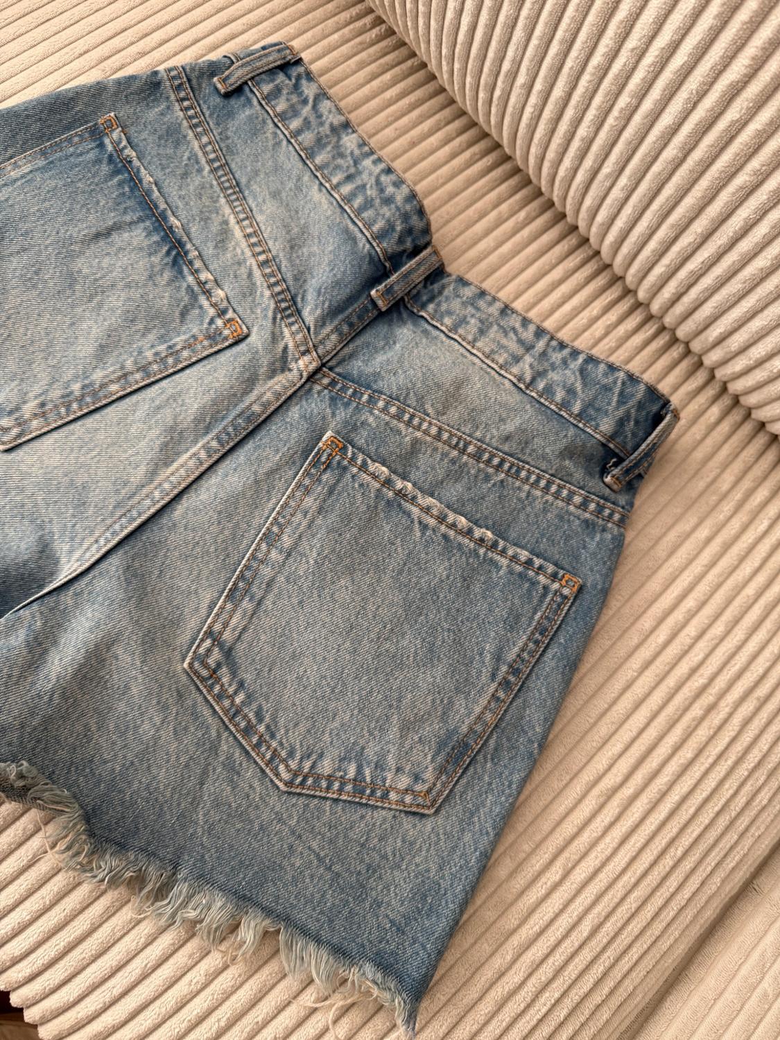 TRF HIGH-WAIST DENIM RIPPED SHORTS - Image 3