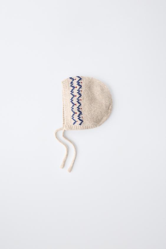 BONNET EN MAILLE JACQUARD - Beige clair de Zara - Image 0