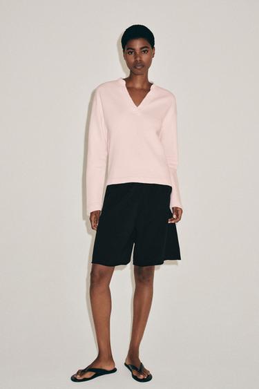 BAUMWOLL-SWEATSHIRT MIT V-AUSSCHNITT - Pastellrosa von Zara - Bild 0