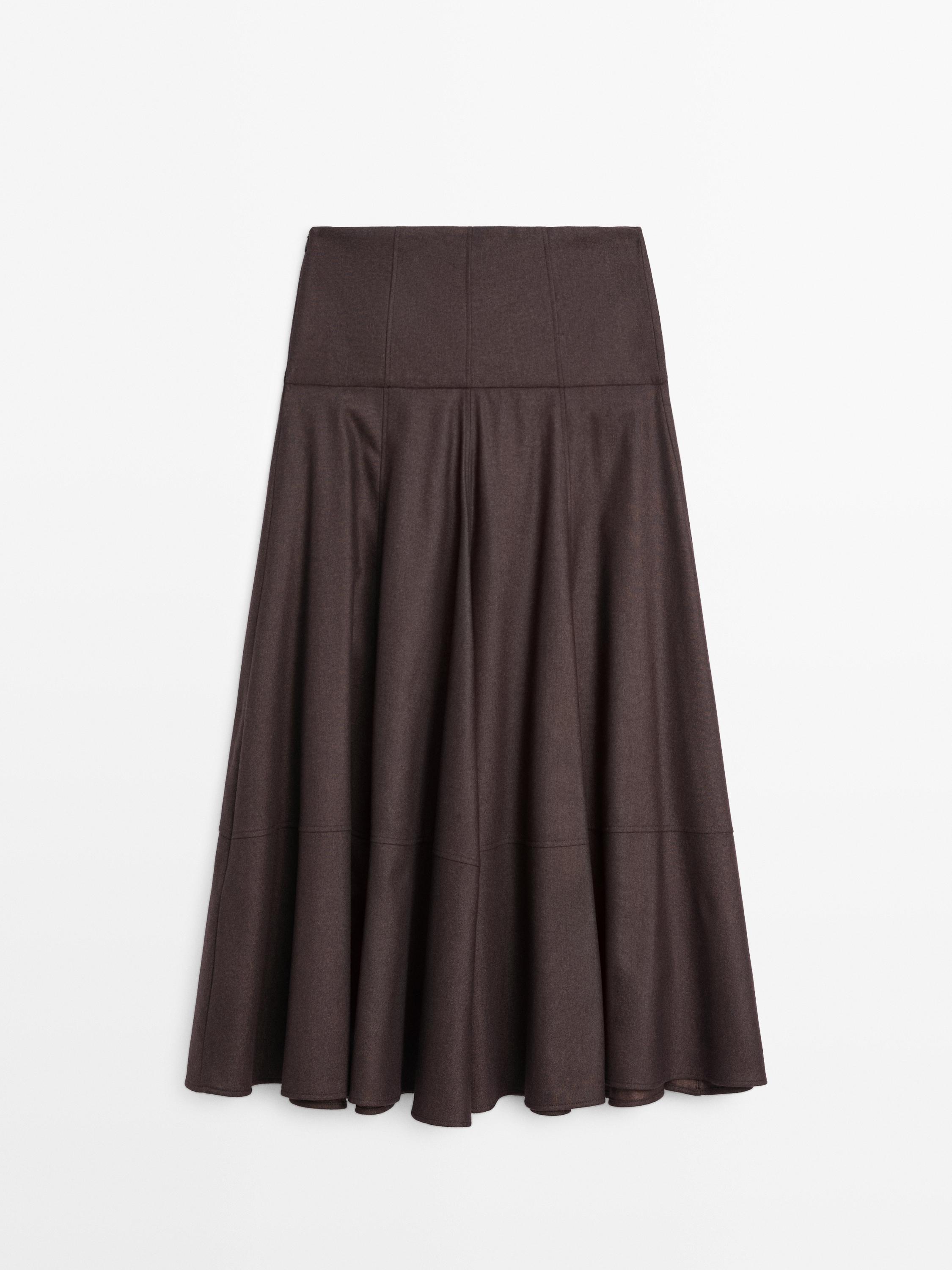 Jupe midi laine empiècement