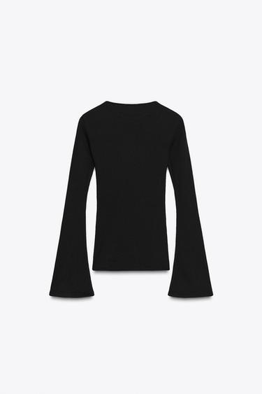 RIB T-SHIRT WITH FLARED SLEEVES - Black by Zara - Image 5
