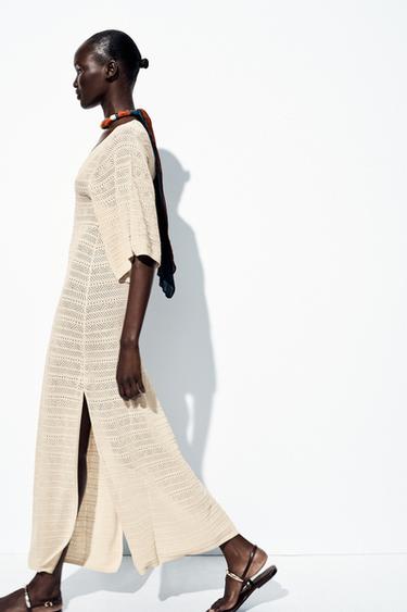ROBE LONGUE EN MAILLE POINTELLE - Beige de Zara - Image 4
