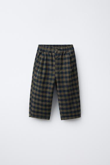 SOFT-TOUCH CHECKED BALLOON TROUSERS - Green by Zara - Image 0