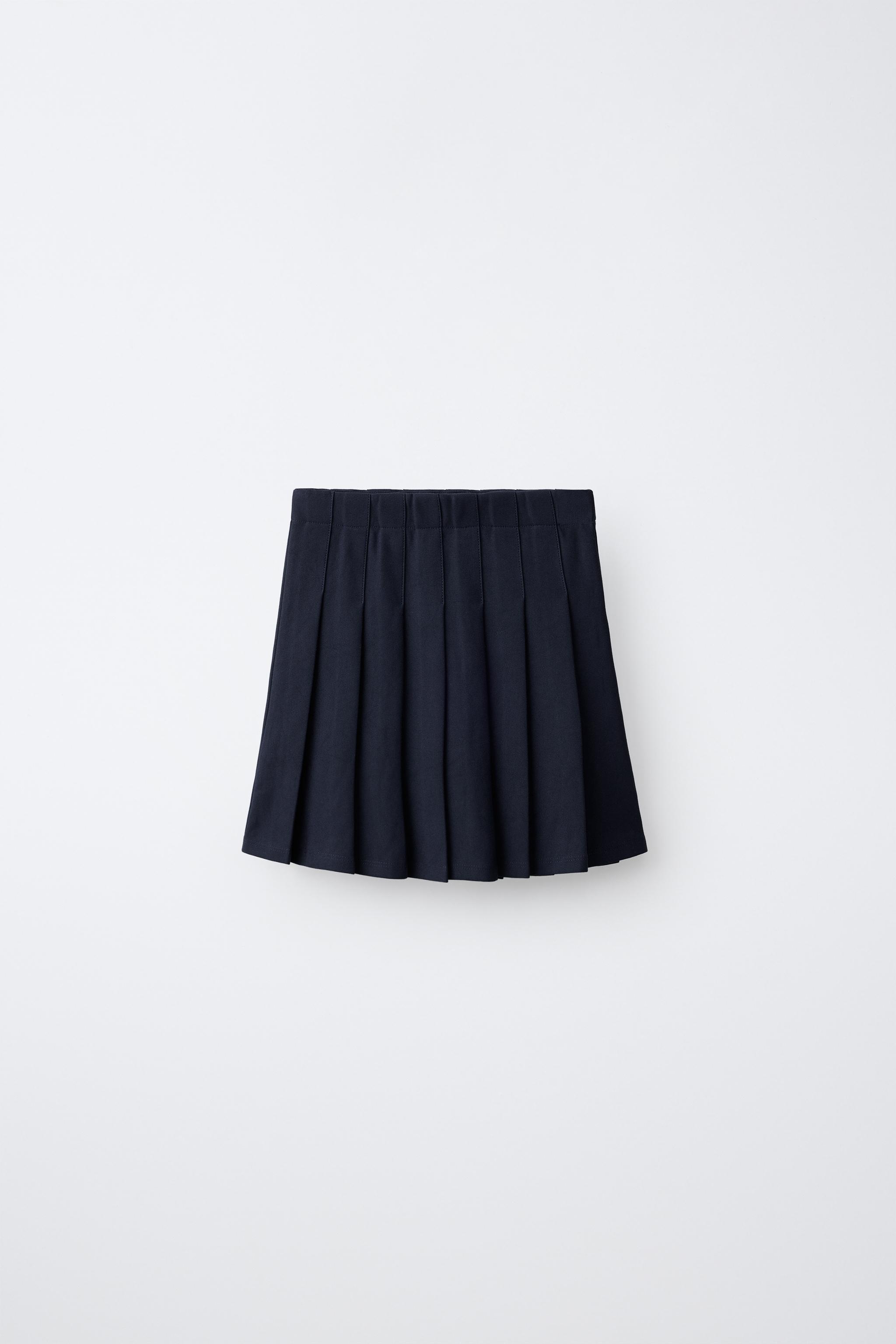 SOLID PLEATED SKIRT — Blue