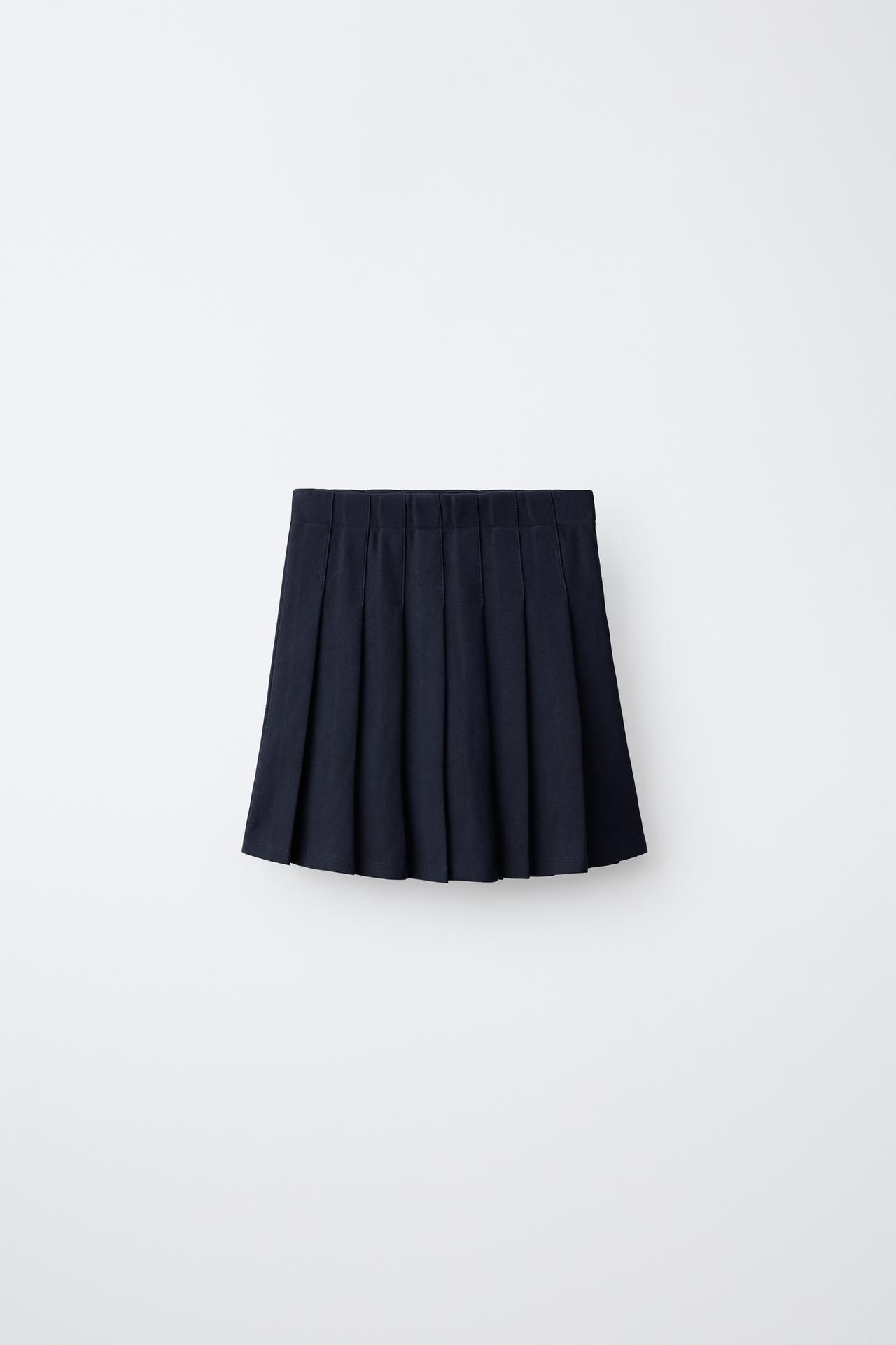 SOLID PLEATED SKIRT — Blue