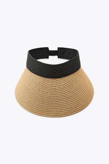 Zara CONTRASTING WOVEN VISOR - Light beige