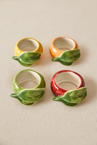 PACK OF FRUIT PORCELAIN NAPKIN RINGS (PACK OF 4) - Yellow by Zara