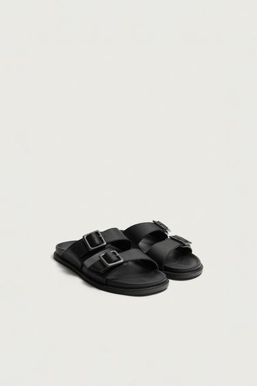 LEATHER STRAPPY SANDALS - Black by Zara