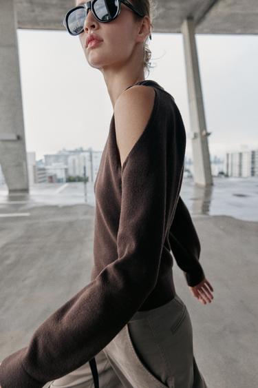 CUT-OUT KNIT JUMPER - Brown by Zara - Image 2