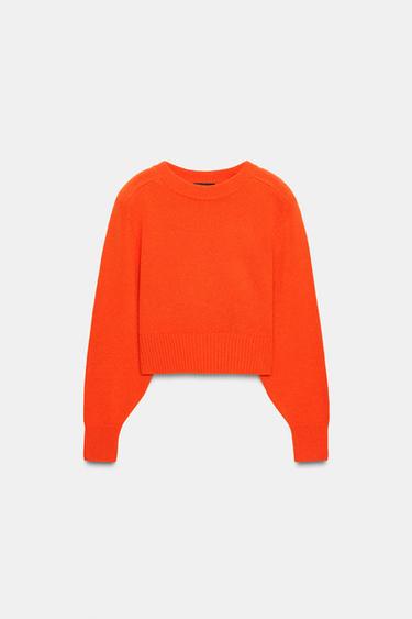 Zara 100% 羊毛墊肩針織衫 - 橙色