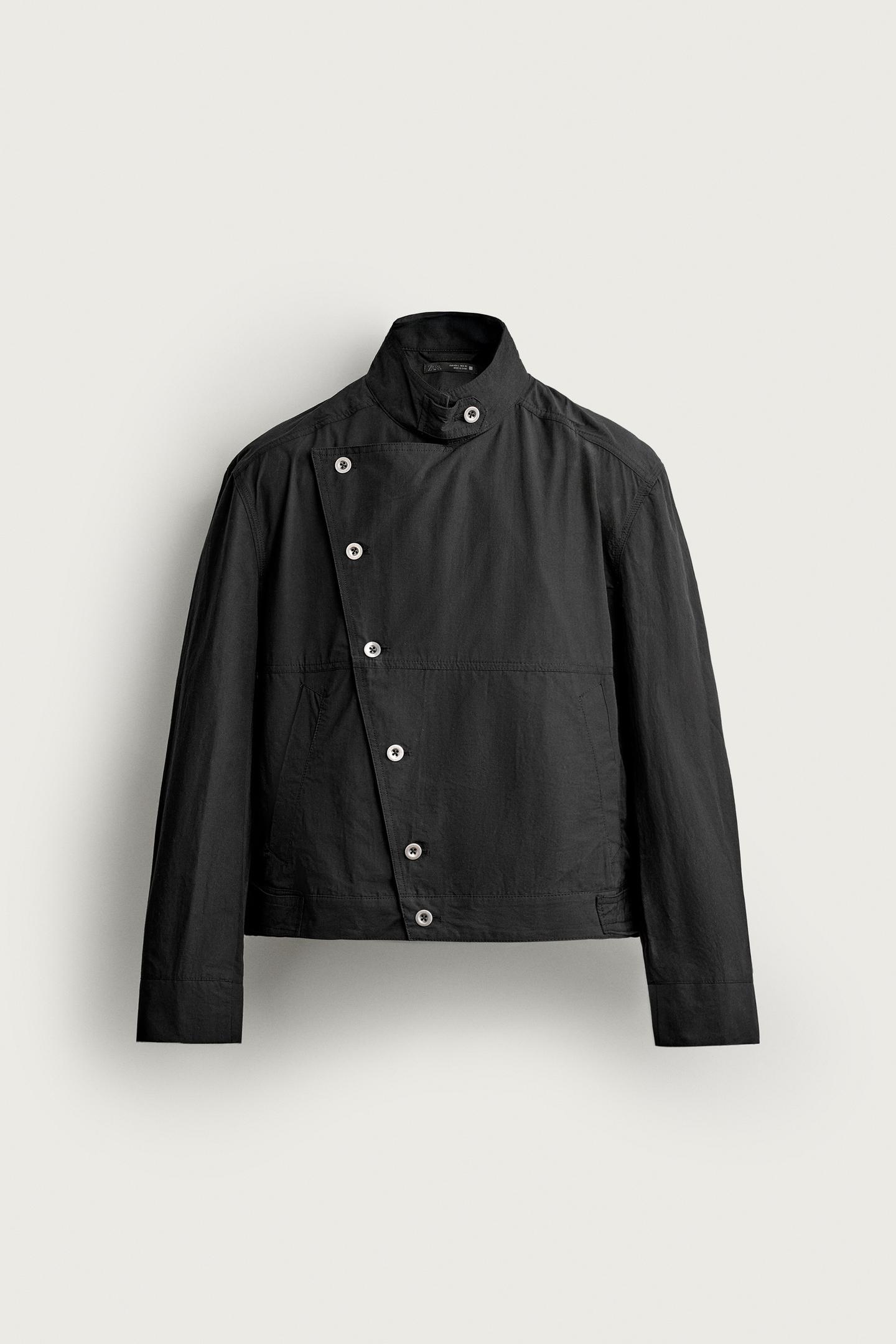 Мужская куртка Zara Cropped Fit Button-Front, цвет: Чёрный — фото 7