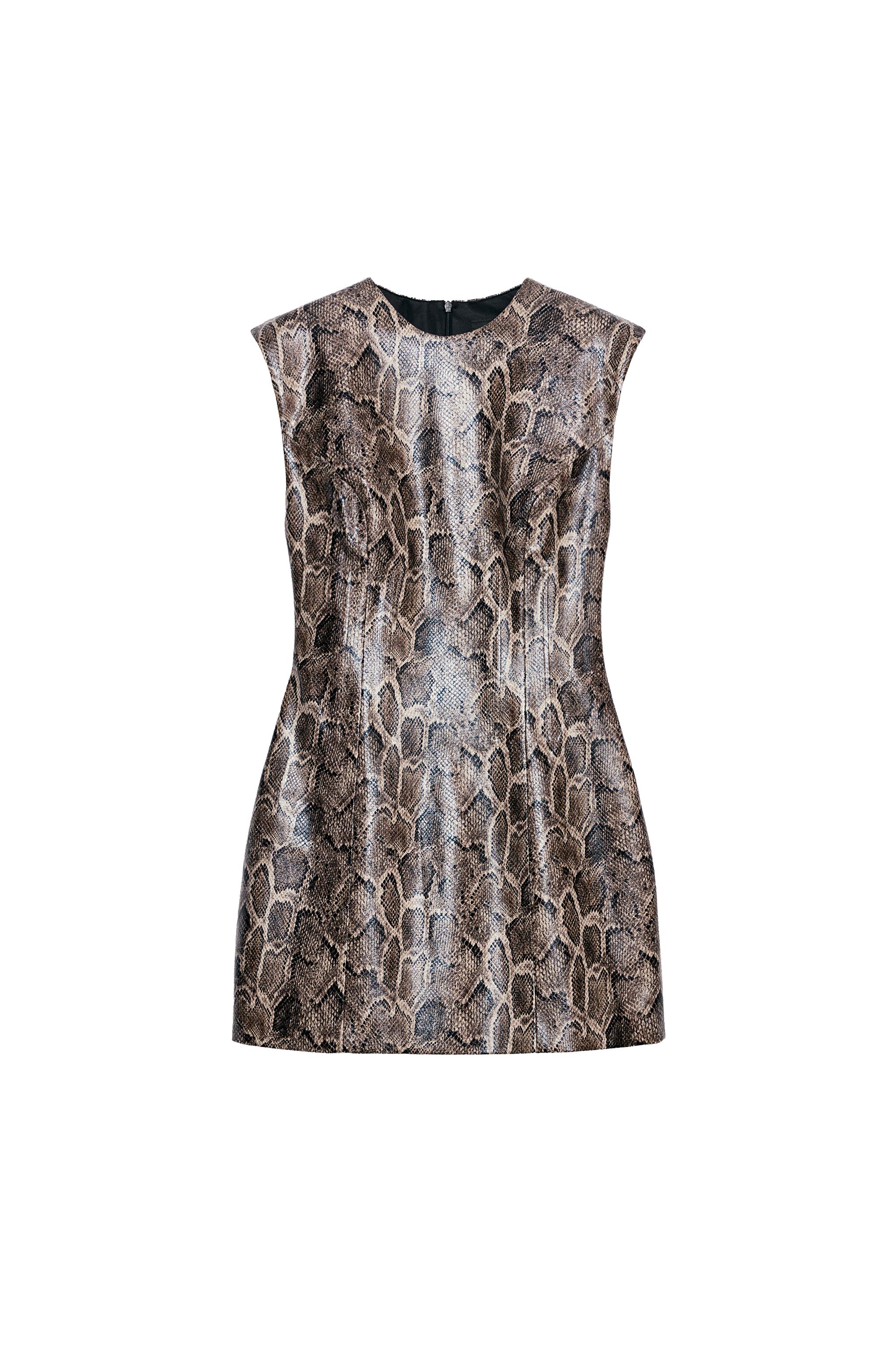 VESTIDO MINI EFECTO PIEL ESTAMPADO ANIMAL