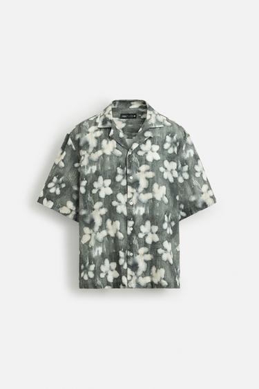 Zara ABSTRACT FLORAL PRINT SHIRT - Grays