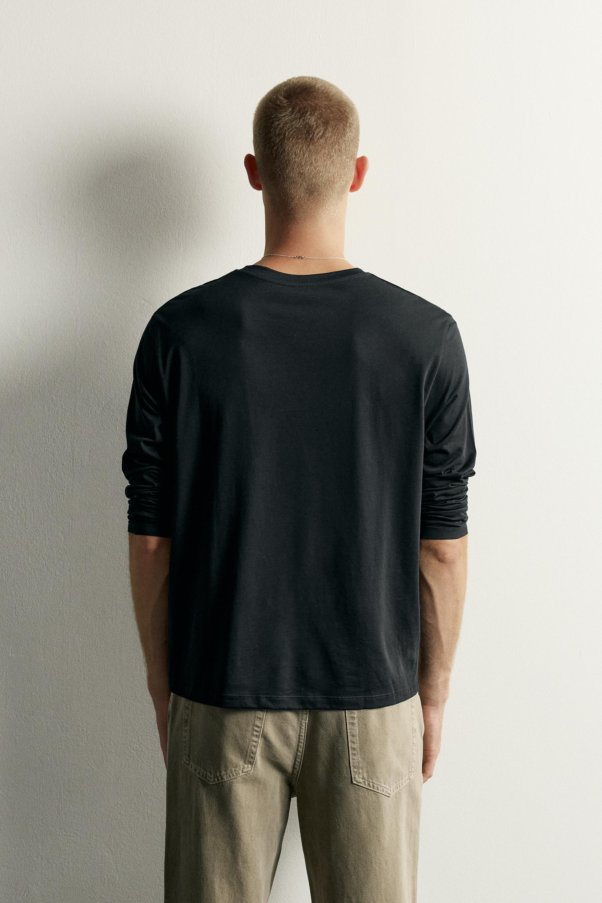 Мужские футболки Zara RELAXED FIT LONG SLEEVE T-SHIRT — фото 3