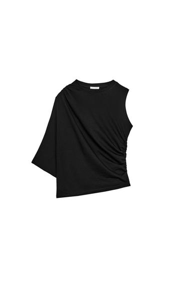 Zara DRAPED ASYMMETRIC TOP - Black