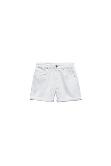 Zara TRF HIGH-WAISTED MOM FIT DENIM SHORTS - White
