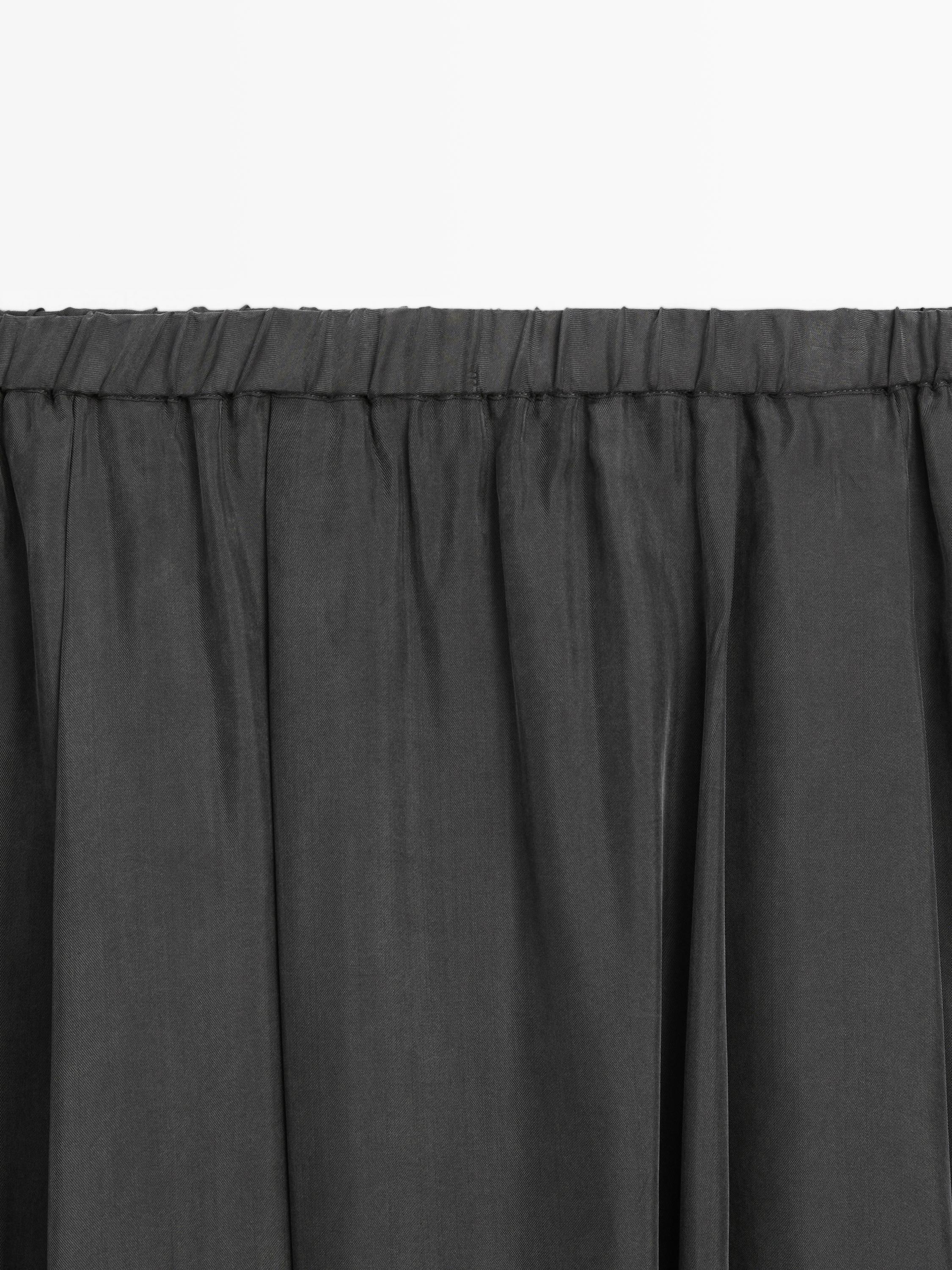 Cotton blend knit flared midi skirt