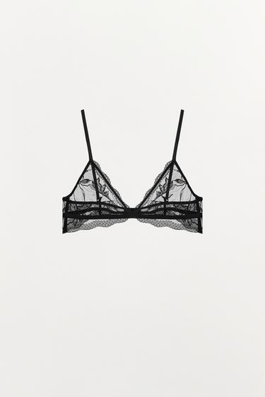 FLORAL EMBROIDERED TRIANGLE BRA - Black by Zara
