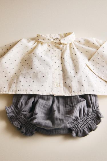 Zara BABY DOTTED MESH SHIRT - Cream