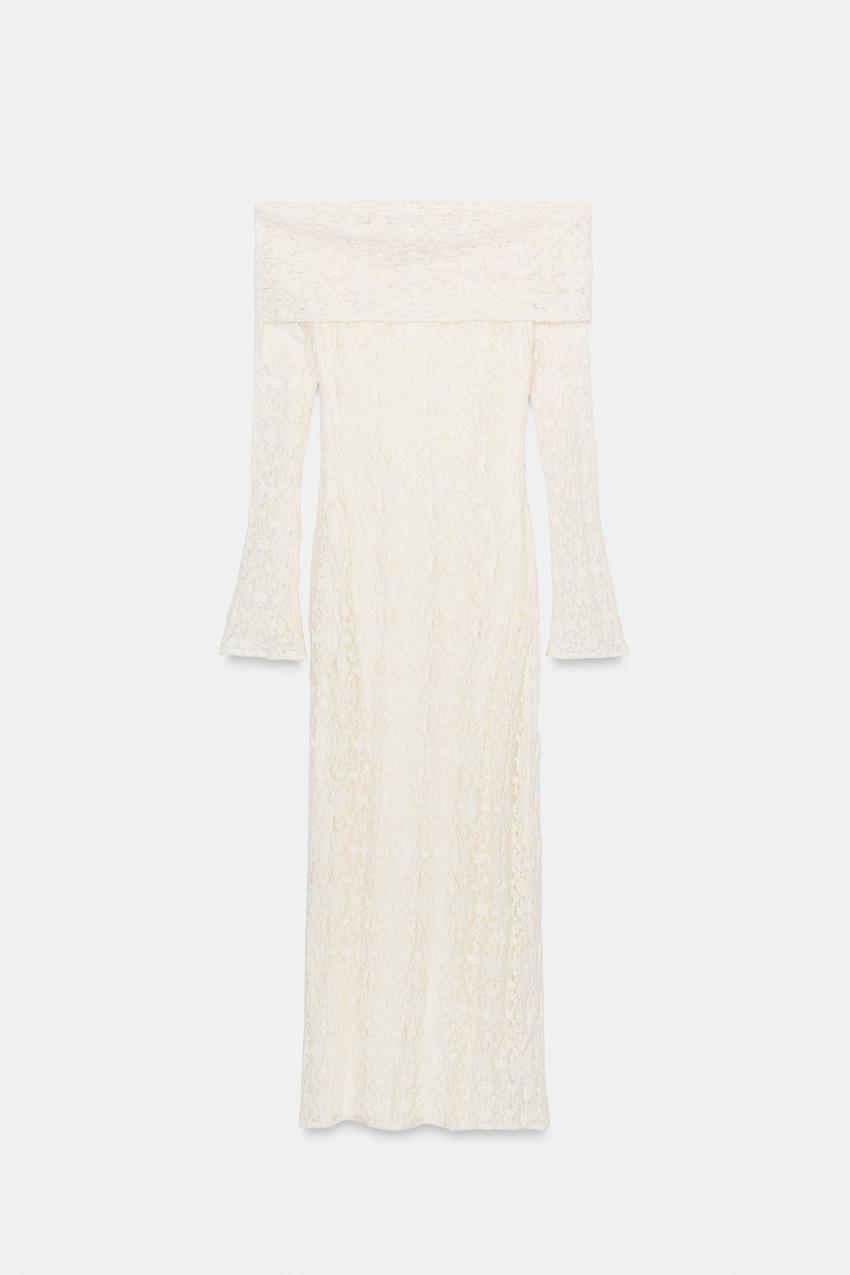 STRAPLESS LACE MIDI DRESS - Ecru | ZARA India