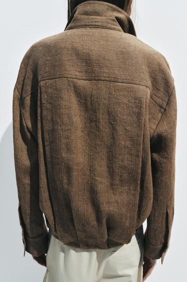 BLOUSON BOMBER LIN POCHE ZW COLLECTION - Marron clair de Zara - Image 2