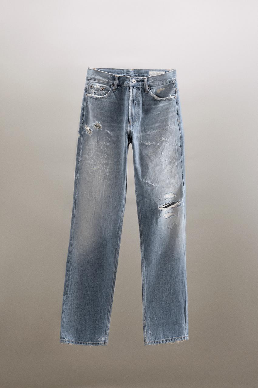 TRF MID-RISE RIPPED STRAIGHT LEG JEANS