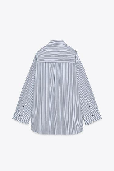 STRIPED POPLIN SHIRT ZW COLLECTION - White / Navy by Zara - Image 7
