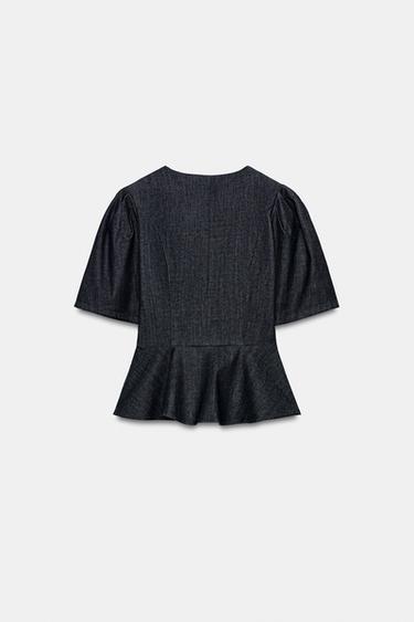 TOP PÉPLUM À BRANDEBOURGS - Bleu de Zara - Image 4