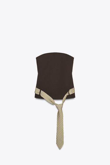 STRAPLESS TIE BELT TOP - Brown by Zara - Image 3