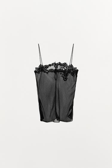 טופ ז'ורז'ט רקום - שחור של Zara