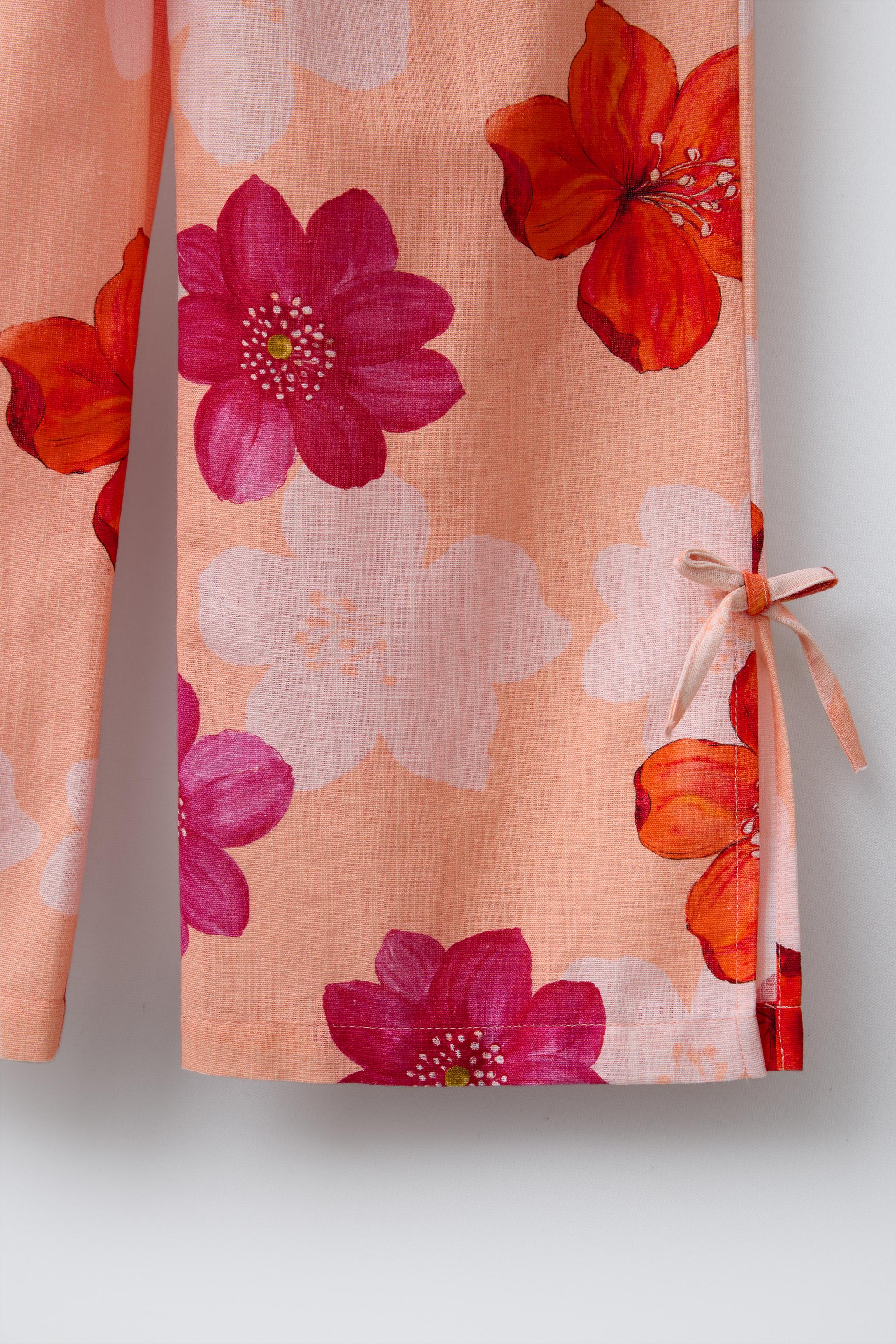 FLORAL BOW PANTS WITH LINEN - Light orange | ZARA United States