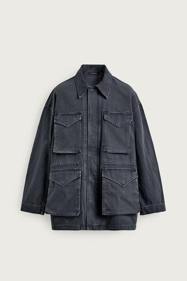 Zara WASHED COTTON STRUCTURED PARKA - Light indigo